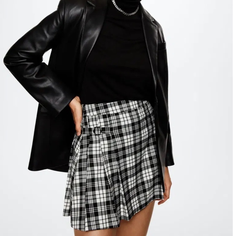 Mango Black and White Plaid Mini Skirt - Picture 1 of 7
